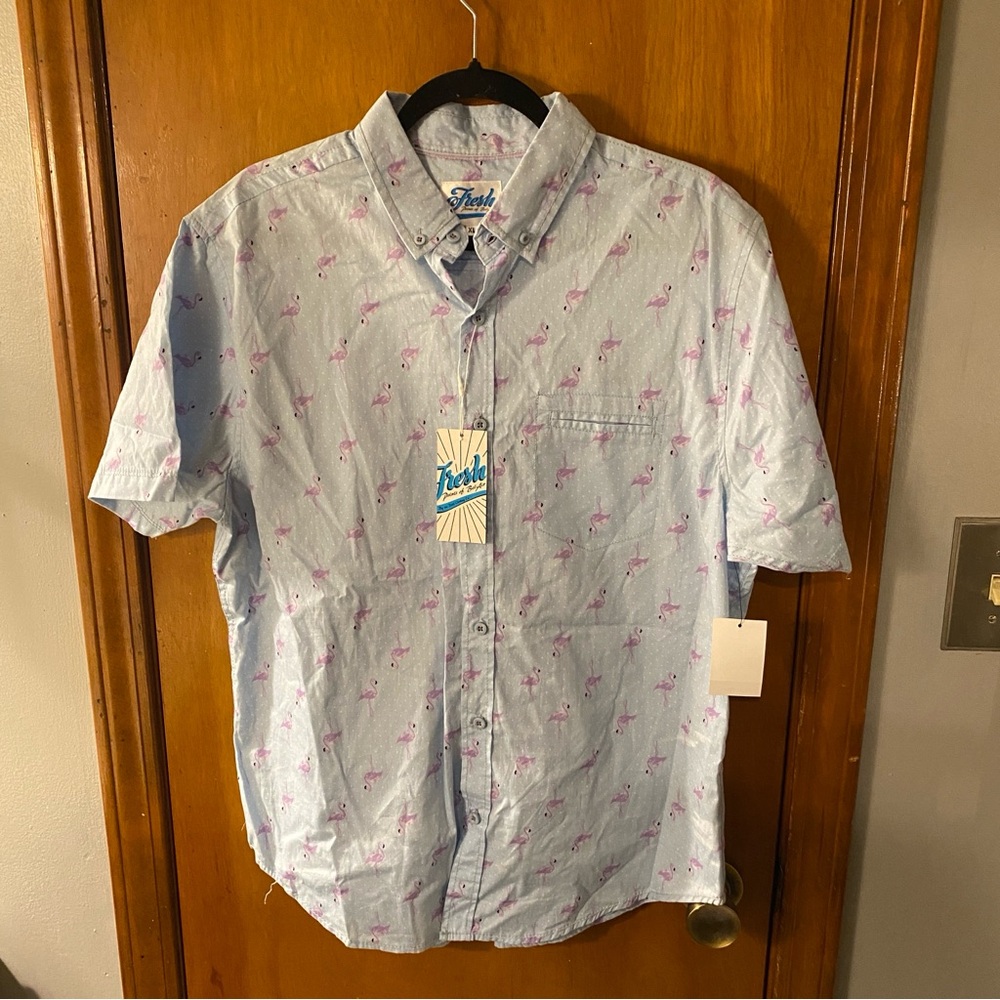 Fresh Prints of Bel Air Men’s Short-Sleeve Flamingo Print Button-Up Shirt